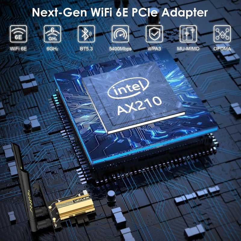 WAVLINK AXE5400 PCIe WiFi 6E WiFi Card, 2025 Tri-Band Wireless Network Card with Bluetooth 5.3, AX210 Chip, MU-MIMO, WPA3, OFDMA, Low-Profile Bracket, Heat Sink - Image 2